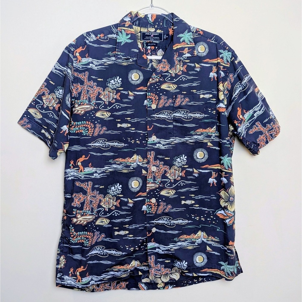 Vintage Polo Sport Ralph Lauren Hawaiian Coral Reef Underwater Fish Shirt Medium